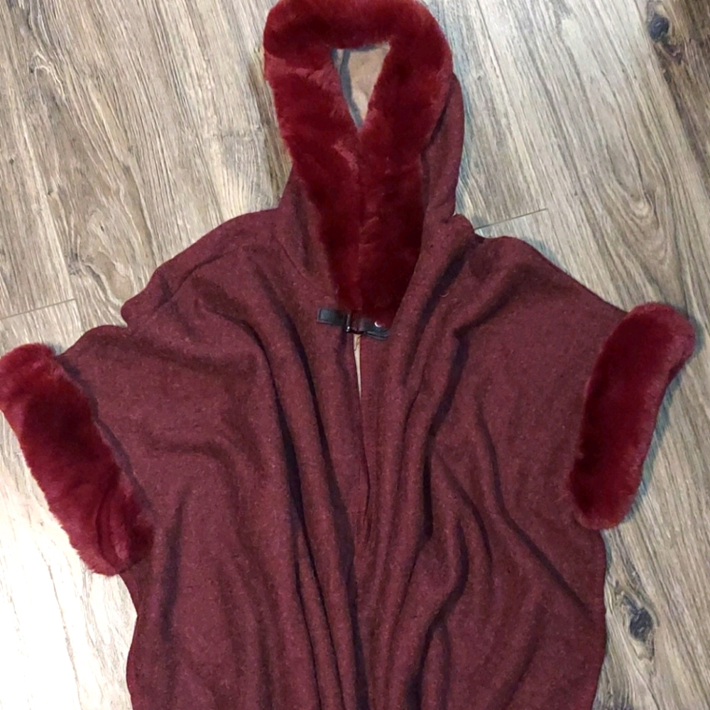 Hooded burgundy cape